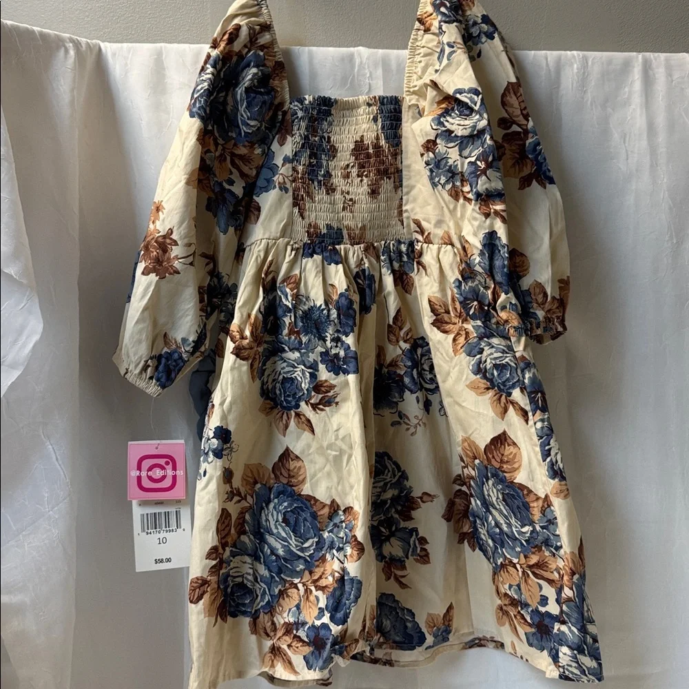 Rare Editions Cream and Brown Floral Dress - Picture 3 of 3